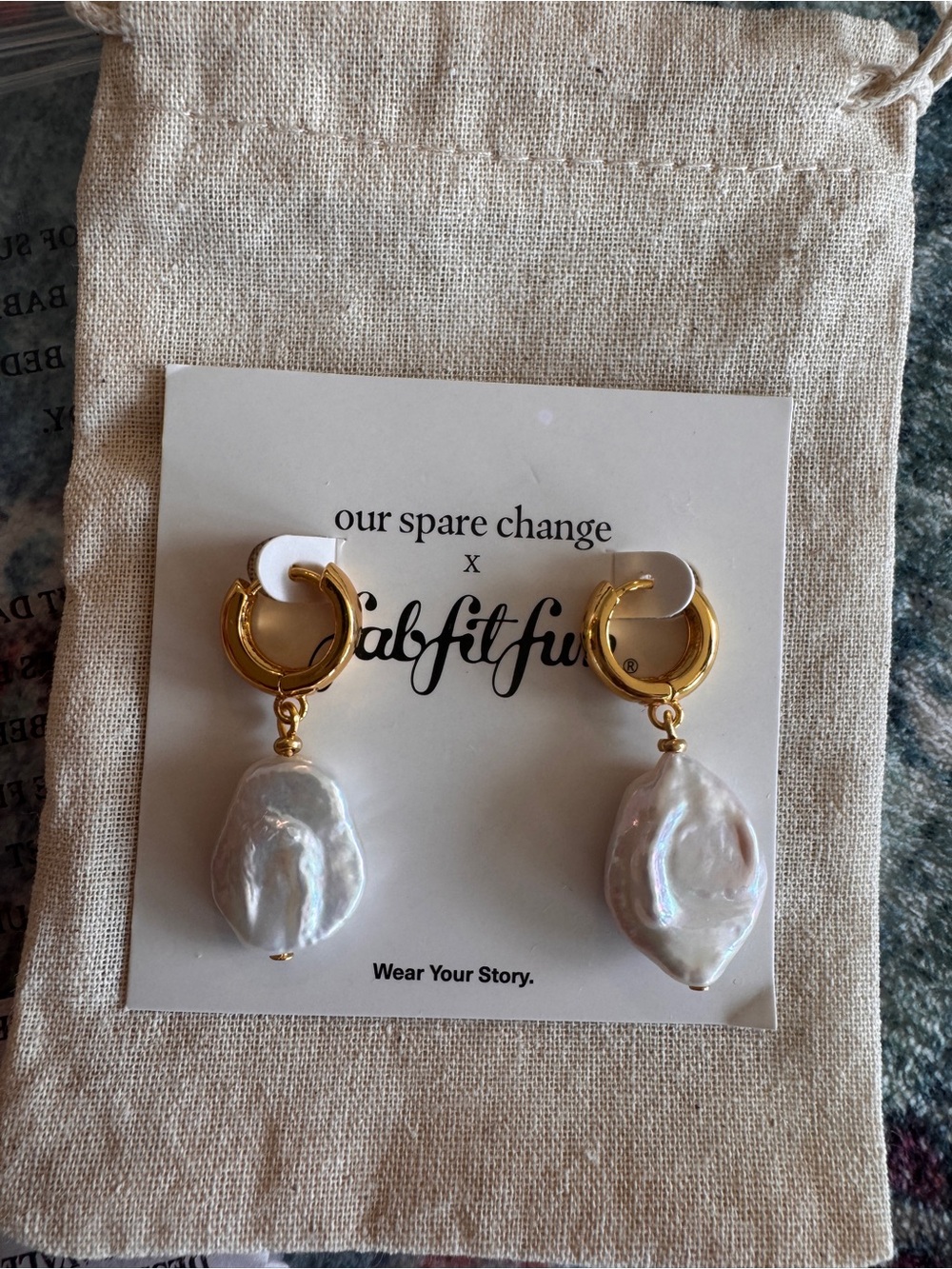 Brand New! Our Spare Change Earrings with Genuine White Baroque Pearls